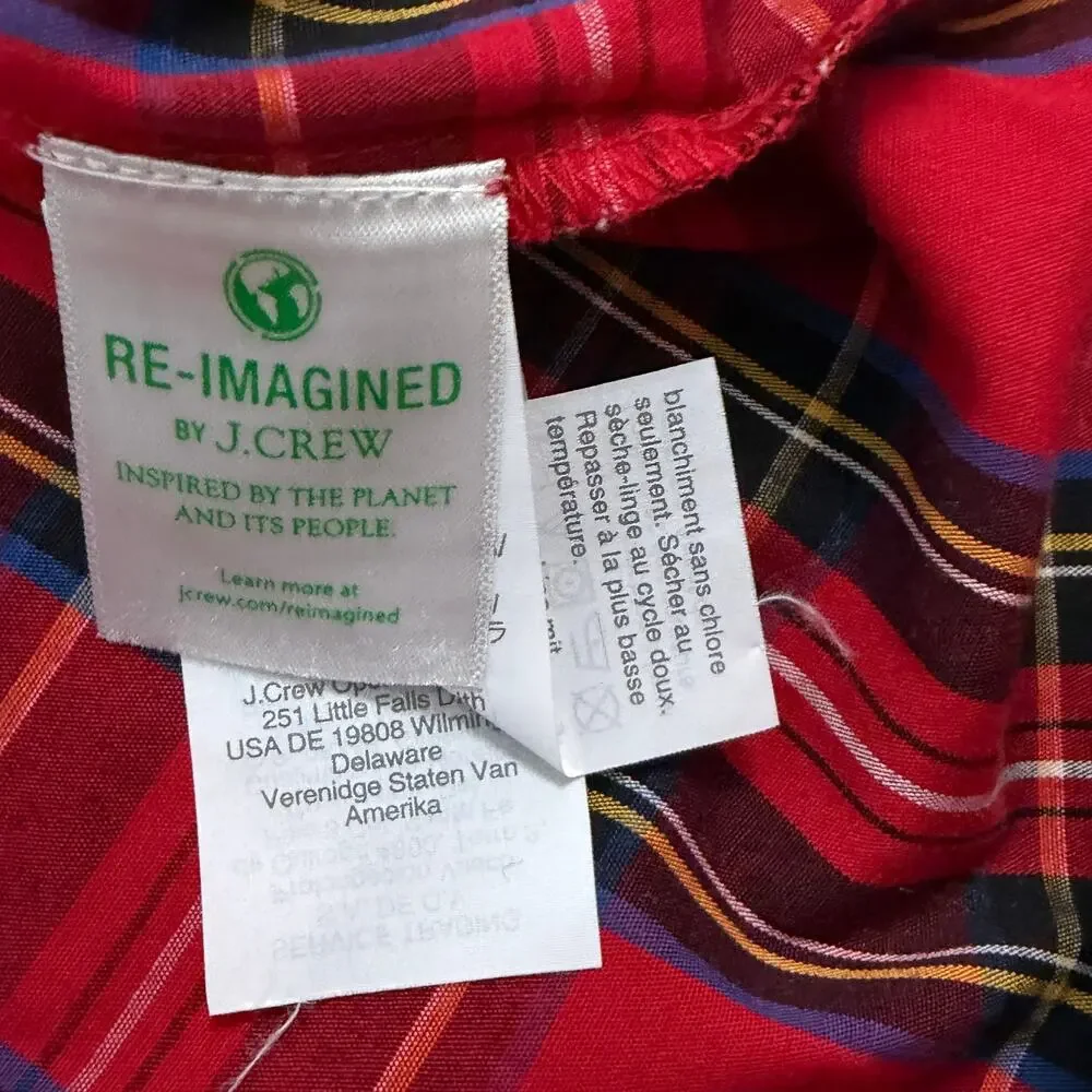 J.Crew Re-Imagined Tartan Plaid Ruffle Shoulder Cottagecore Blouse M